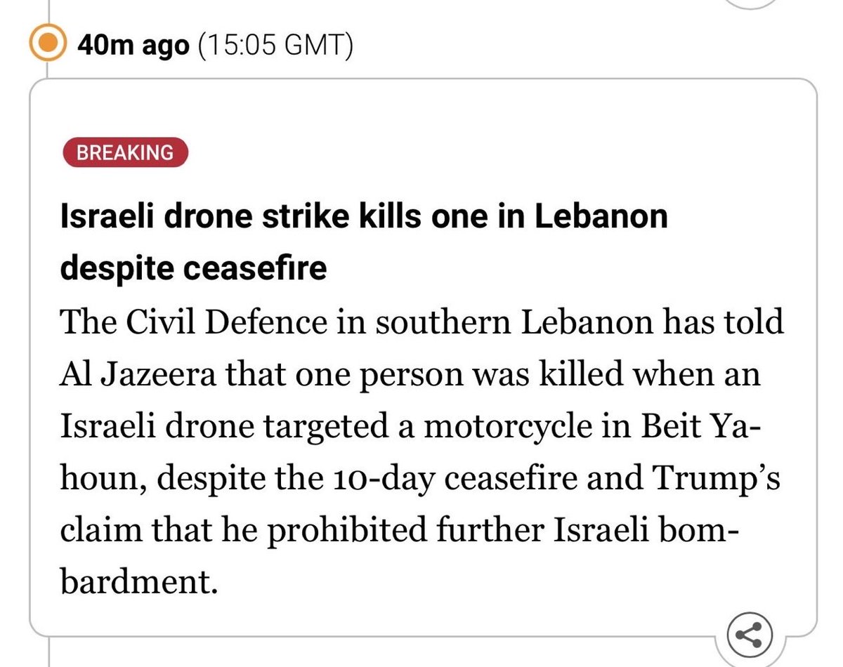 allenanalysis's tweet image. Trump told Israel bombing Lebanon is “PROHIBITED.”

Israel launched a drone strike in south Lebanon anyway.

Killed a man on a motorcycle.

The President of the United States just got publicly defied by the country he funds, arms and protects.

In real time.

“Prohibited” means
