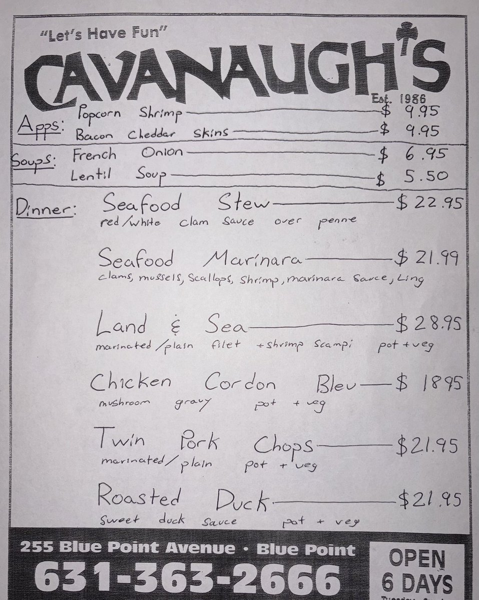 CavanaughsPub's tweet image. Friday Night Dinner Specials, Kitchen Serving Till 9:30pm. #cavanaughs #Bayport #BluePoint #OTB