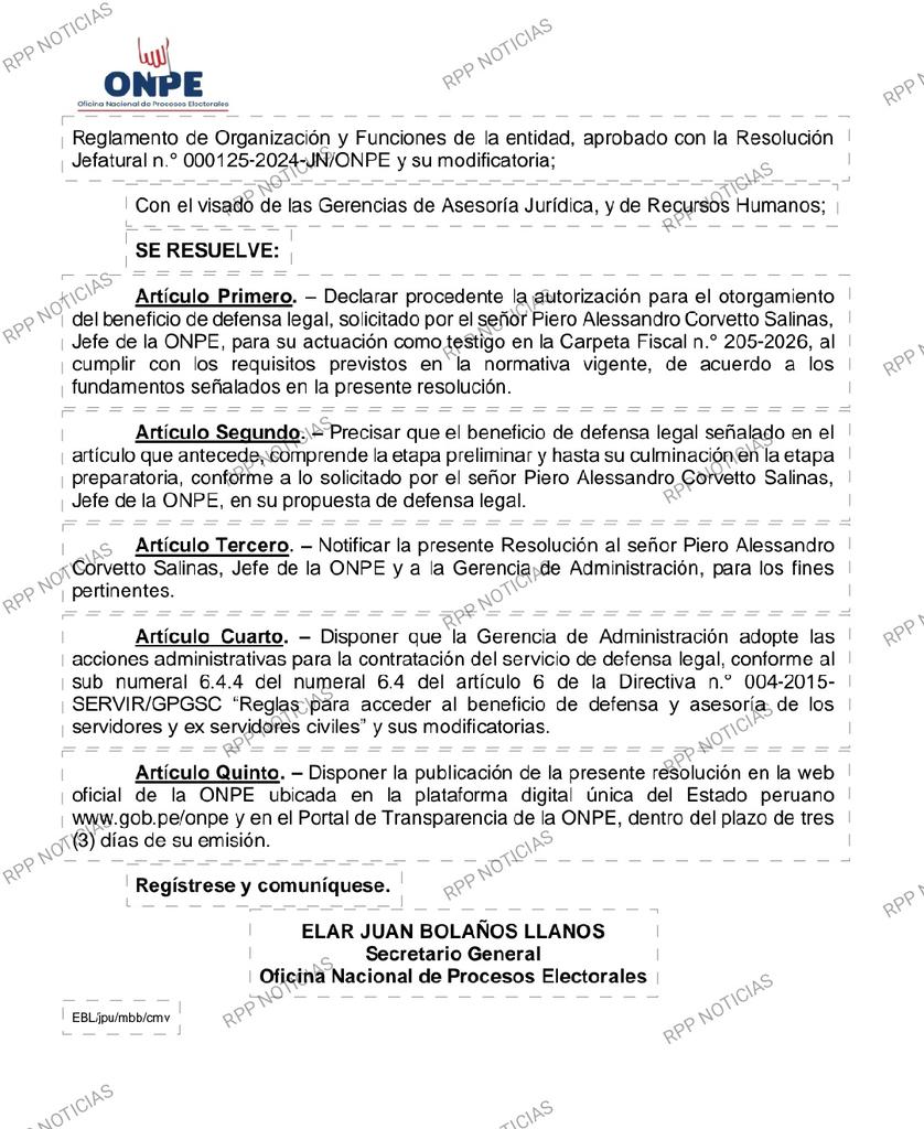 #OJO ONPE autorizó el pago de abogado para su jefe Piero Corvetto, a fin de que afronte las investigaciones por demora en el reparto del material electoral..