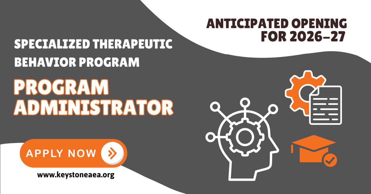 KeystoneAEA's tweet photo. NEW!! Anticipated opening for a Program Administrator within a Specialized Therapeutic Behavior Program in Elkader for the 2026–2027 school year.  

Learn more about this opportunity and apply at https://t.co/B4k5w8Z9yY https://t.co/lsbgbpzv8j