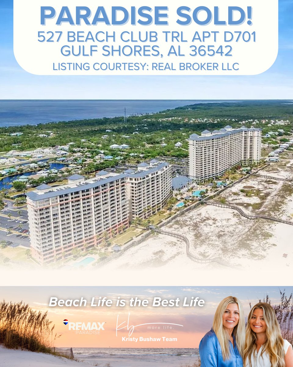 kristyb1111's tweet image. This gorgeous condo at The Beach Club has SOLD!🏝
Congratulations to our buyers, you were so wonderful to work with!🔑

Ready to find your paradise? Call us today!📲
Kristy Bushaw Team, More Life🌊
(251) 223-1111 | (251) 213-3000
#Remax #beachlife #sold #realestate #gulfshores