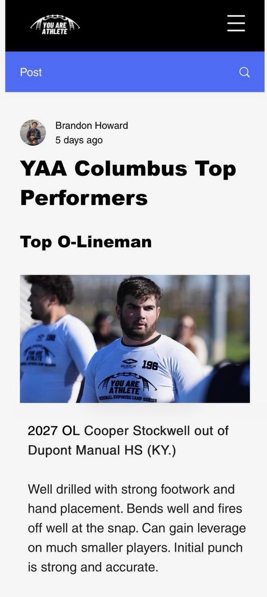 kingcoop_7's tweet photo. Thanks @BHoward_11 and @youareathlete for the write up and for being named a YAA Columbus Top Performer on the Offensive Line. @ProdigySG_ @ManualAthletics @AllenTrieu @ChadSimmons_ @PrepRedzone @dupontmanualfb @TomLoy247 @247recruiting https://t.co/TTaBFT9Y0p