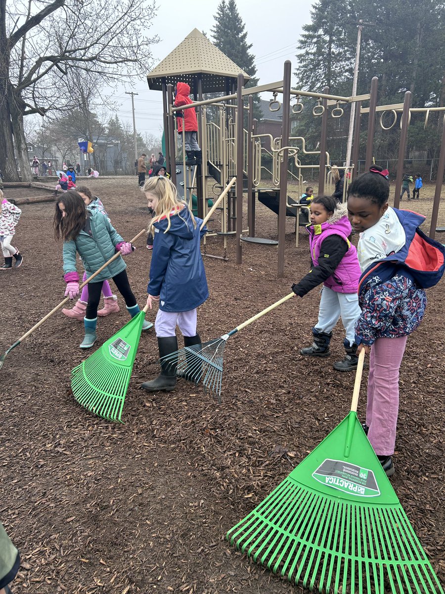StBrigidOCSB's tweet image. ☀️ A great day to clean up the mulch and play with the mulch at recess!  #ocsb #outdoorfun