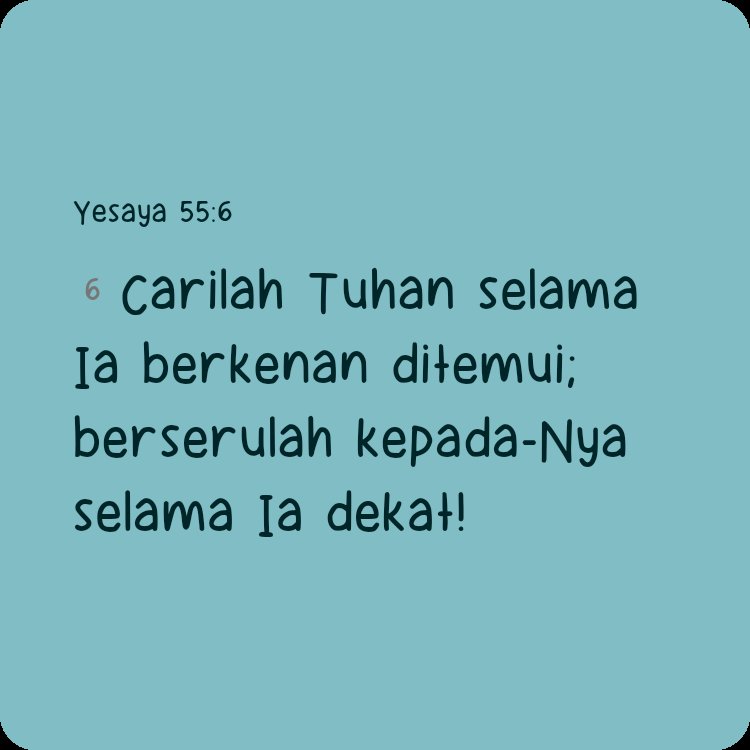 mayangahu's tweet photo. Saya ingin berbagi Ayat Hari Ini dengan Anda!

Yesaya 55:6 TB
[6] Carilah Tuhan selama Ia berkenan ditemui; berserulah kepada-Nya selama Ia dekat!

https://t.co/DfGuJ2XOa8 https://t.co/6yqPep0b2G
