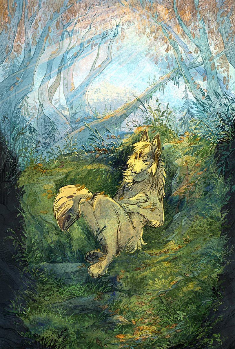 Taski_Guru's tweet photo. Corner of nature 
(alt tail position version)

🍂
My wish is to stay always like this, living quietly in a corner of nature ©
🍂✨🌿🌳🐾🌲💫
#anthro #furry #furryart #forest https://t.co/wTO65WoeQc