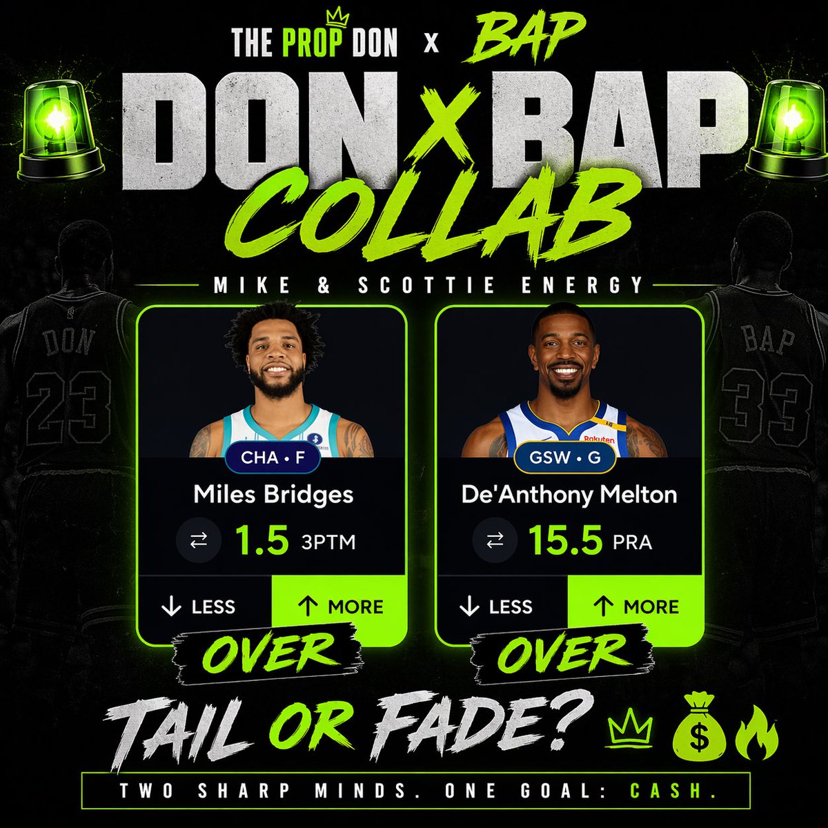 TBF_x_PROPSTERS's tweet photo. 🚨 THE DUO HAS SPOKEN 🚨

@GAINGREENGANG5 🤝 @TheBagFamily_ collab is LIVE.

🎯 Miles Bridges OVER 1.5 3PTM  
🎯 De’Anthony Melton OVER 15.5 PRA  

Mike &amp; Scottie vibes… two heavy hitters on the same ticket.

When the sharp minds link up, you pay attention 👀💰

#GamblingX https://t.co/79quKILT2L