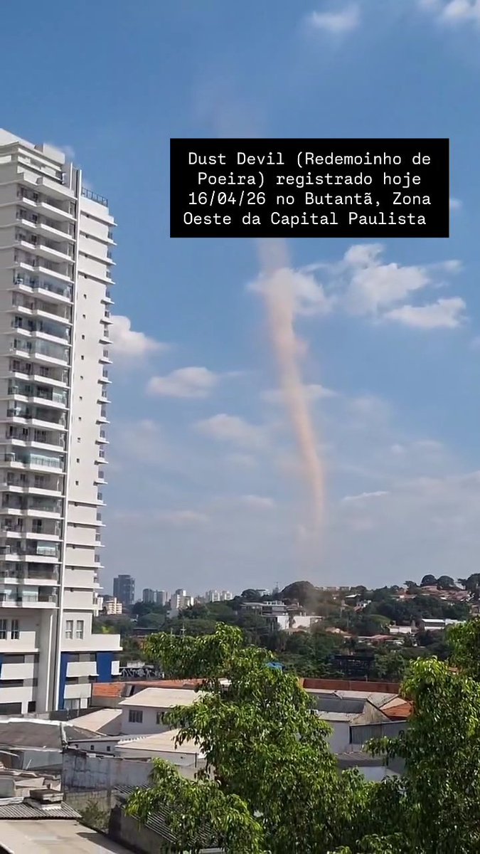 São Paulo tá tão seca ultimamente que tivemos até um redemoinho de poeira enorme.
Olha que impressionante.🌪️

Quem sabe a diferença de redemoinho e tornado?
Eu já postei algumas vezes.