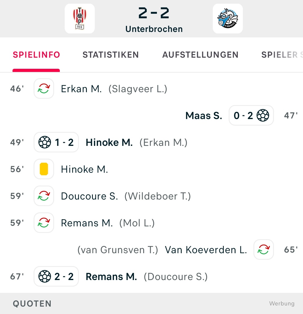 #rodajc ondertussen is de wedstrijd in Oss tijdelijk gestaakt
