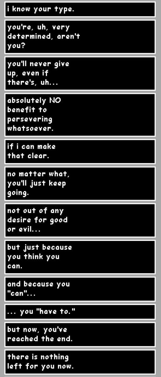 tinyhater's tweet photo. it's one of the FIRST LINES he'll say in a majority of neutral endings if you keep a snowman piece in your inventory. once you factor in that sans remembers gaster more than seemingly any other monster, it just... it breaks my heart. truly the brothers of all time. https://t.co/hIyPIRAubl