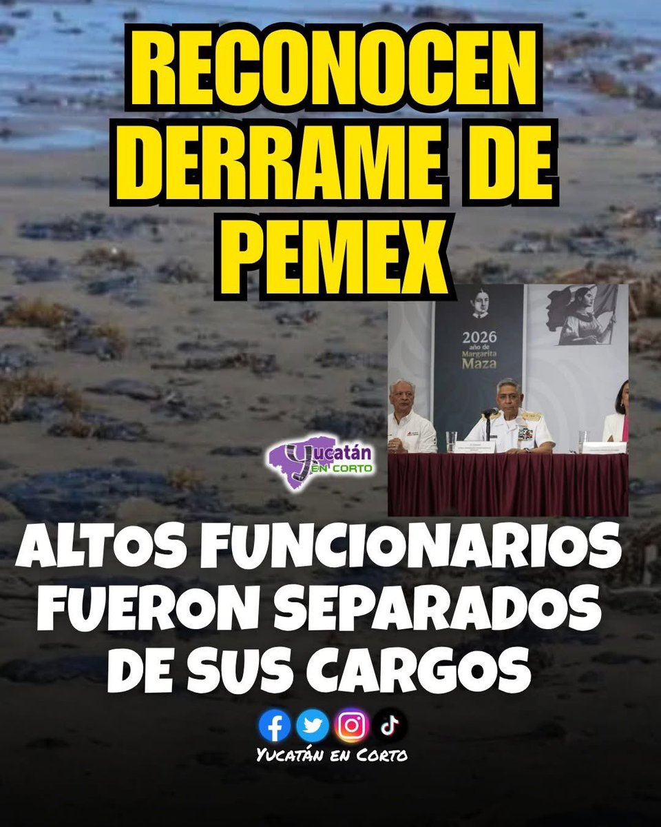 FlorCastilloYuc's tweet photo. 🌊 PEMEX ADMITE FALLA EN DUCTO TRAS DERRAME Y REMUEVE A FUNCIONARIOS

Tras varias semanas de incertidumbre, Petróleos Mexicanos (Pemex) confirmó que el derrame registrado en el Golfo de México fue causado por una fuga en uno de sus propios ductos. https://t.co/6f6KA62YLr