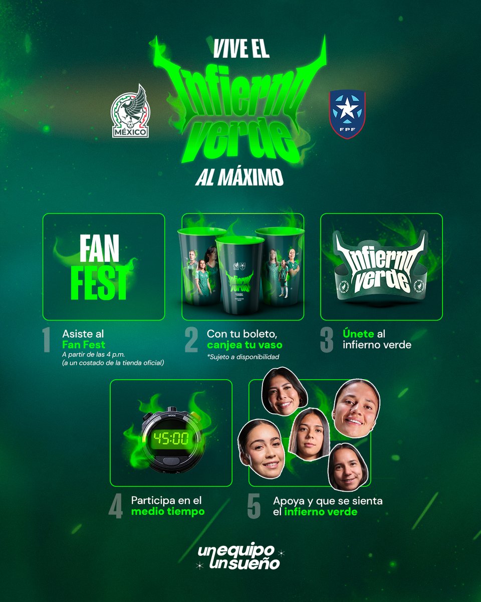Miseleccionfem's tweet photo. Este infierno es diferente, este infierno es VERDE... 🏟️🔥💚
No te pierdas de nada este sábado para acompañar a #LaFemenil en el Nemesio Diez. ⚽️🫡
🇲🇽 ¡INCONDICIONALES, PINTEMOS DE VERDE EL INFIERNO! 🙌
#UnEquipoUnSueño | #FechaFIFAAbril | #SeleccionFemenilMayor https://t.co/p1orkFoAqW