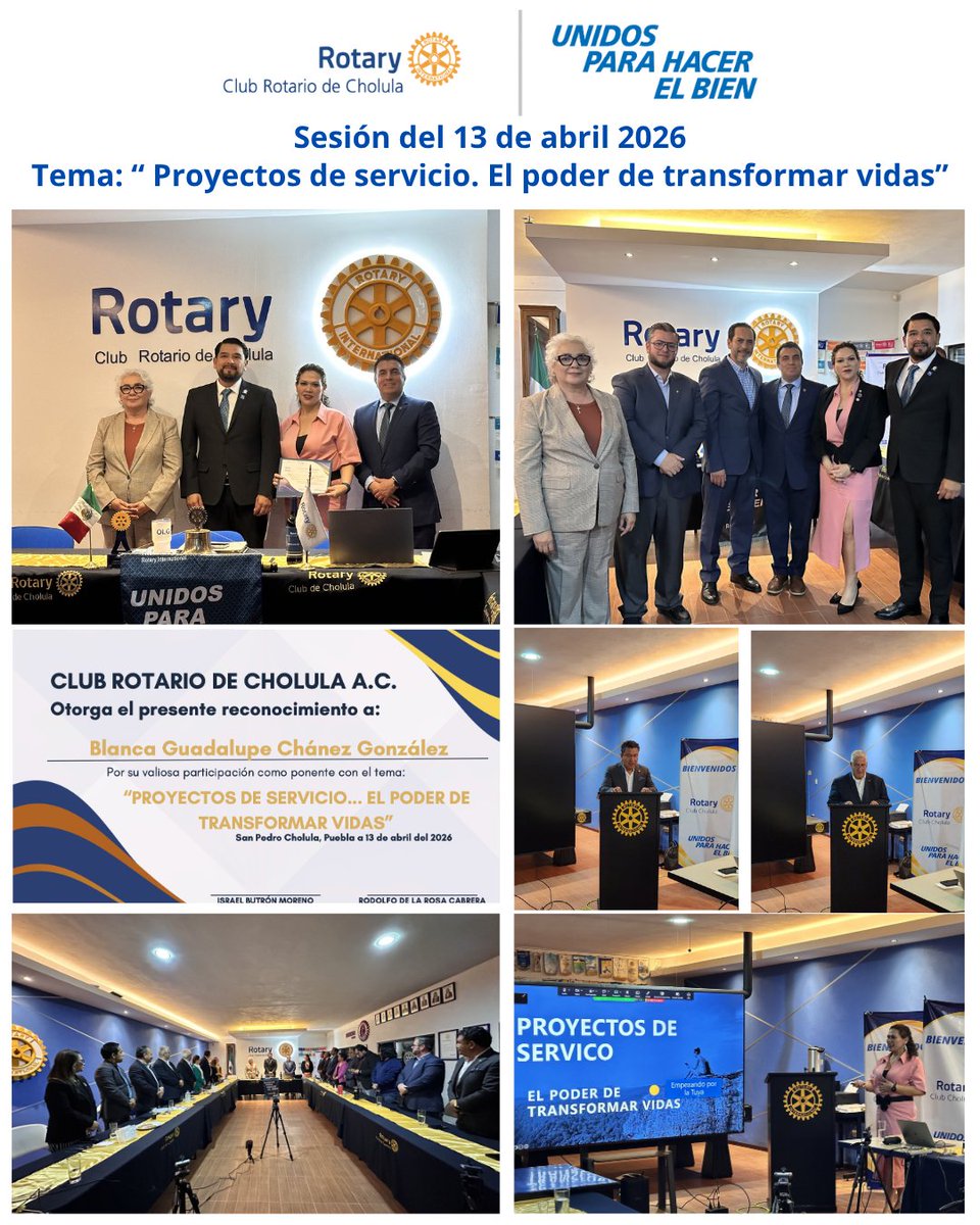 cr_cholula's tweet photo. “Proyectos de servicio”, Blanca Chánez, Presidenta de la ACSP con su disertación. Dos nuevos socios abotonados por la Gobernadora Electa, Naguibe Sánchez y Blanca Chánez.
#Rotary #GenteDeAcción #WeAreRotary #PeopleOfAction #ProudRotarian #clubrotariodecholula #FundacionRotaria https://t.co/Iub0BIYbPv