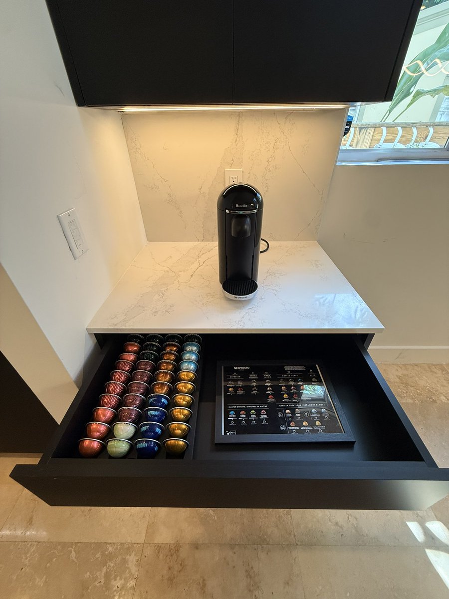 When coffee is a priority, you have your carpenter make a coffee nook. Now looking for nice wall art to complement. 

Yes, I need to get a real machine with fresh espresso beans. That’s next.
