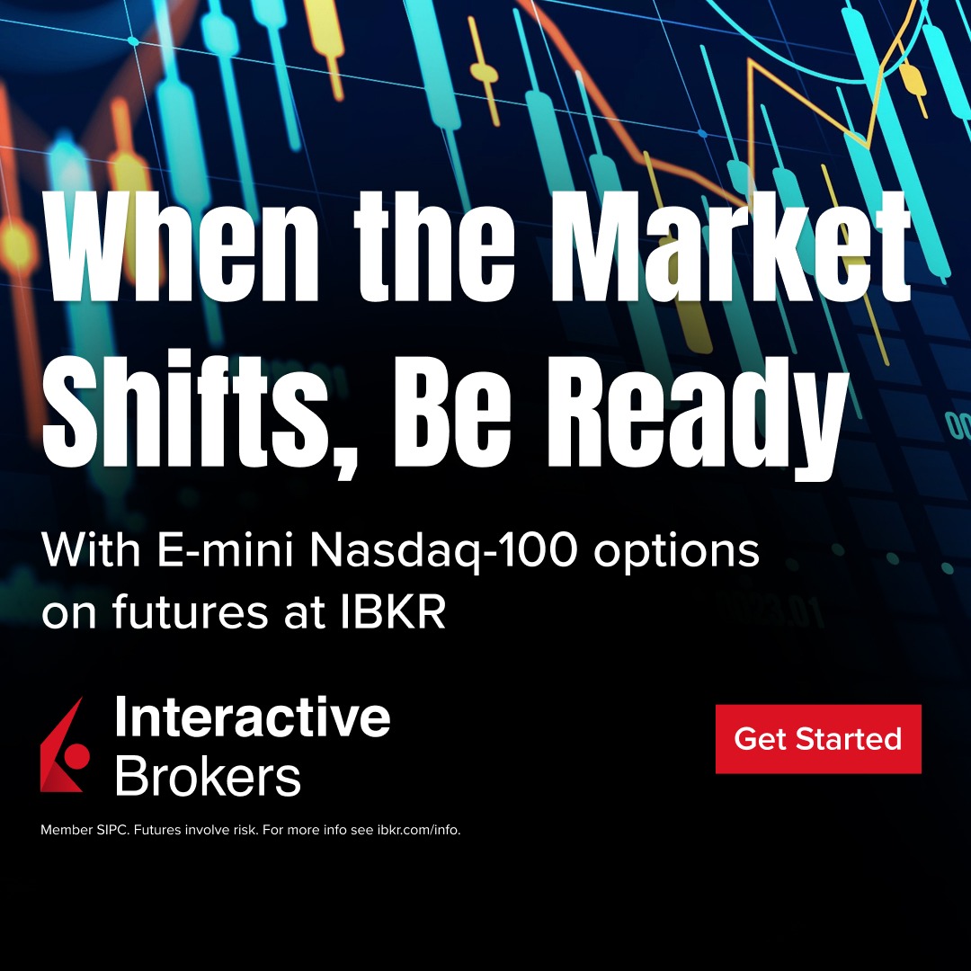 IBKR's tweet photo. Market moving fast? Stay ahead with E-mini Nasdaq-100 options on futures at IBKR.
