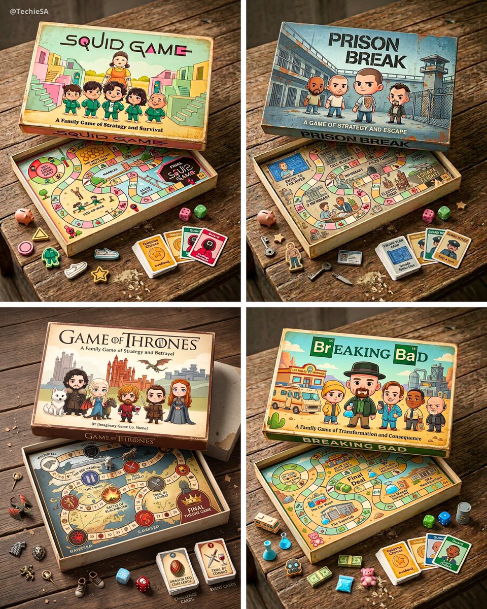 TechieBySA's tweet image. TV Show Board Games by Nano Banana 2 🎲🧩

Prompt👇🏻