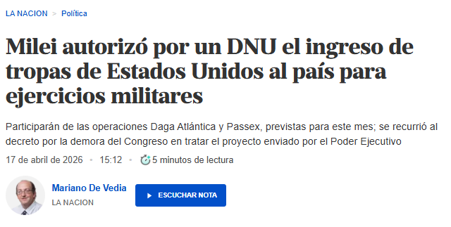 Esto de autorizar tropas a entrar al país por DNU es RECONTRA inconstitucional. No se puede hacer por DNU, ni con necesidad y urgencia ni con nada. No es materia legislativa. Se necesita aprobación del Congreso sí o sí, no hay vuelta. Me dan ganas de gritar.