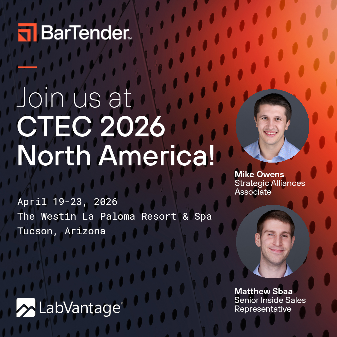 SeagullSci's tweet image. We're excited to announce we'll be attending CTEC 2026 North America! 

Meet our team and discover how BarTender and @LabVantage work together to help you streamline your operations and ensure regulatory compliance. 

#CTEC2026 #Labeling #Traceability