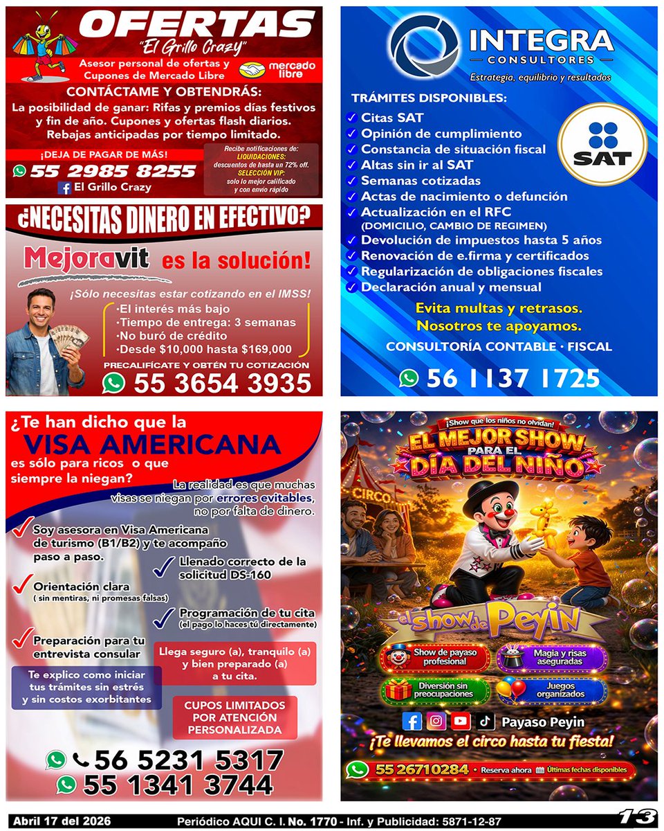 periodicoAQUI's tweet image. #ofertas #Mejoravit #contadores #Visa #payaso #OmarTapia #AQUICUAUTITLÁNIZCALLI

Compártelo, puede ser de utilidad para alguien.

Nuestra Edición Completa en:
periodicoaqui.com