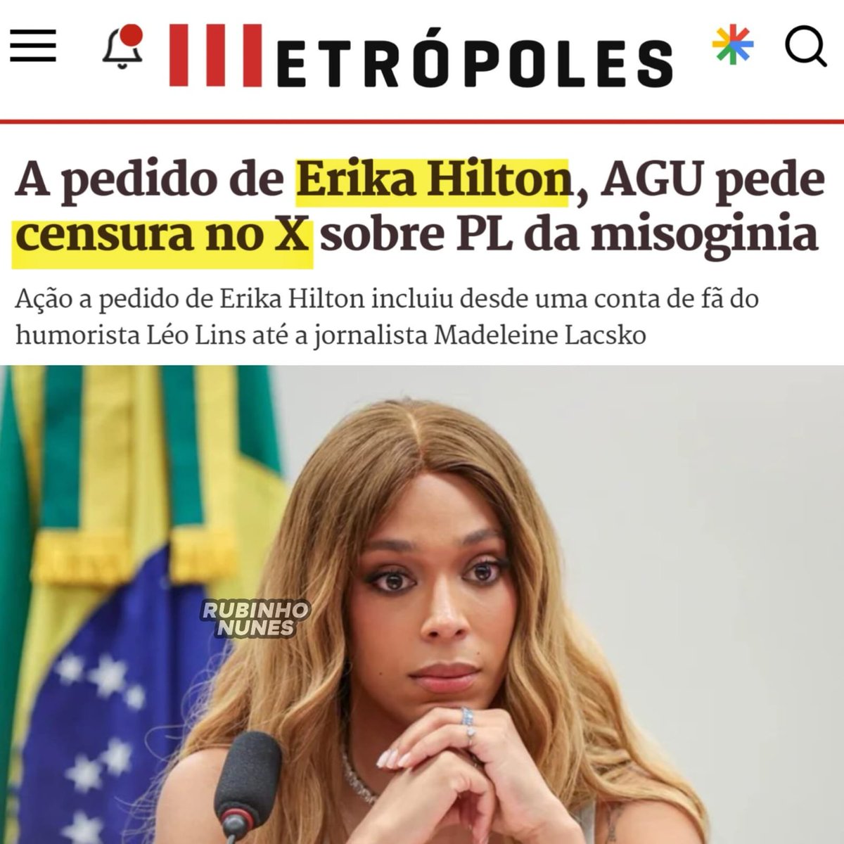 Erika Hilton aciona a AGU pra calar pessoas comuns no X.

É o manual clássico da esquerda: usar o aparato estatal pra silenciar quem pensa diferente!
