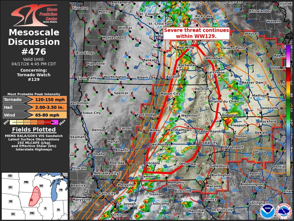 WxMinnesota's tweet photo. New special Mesoscale Discussion from NWS concerning the Tornado Watch.

#MNwx #WIwx #IAwx https://t.co/JtMB4ohEjn