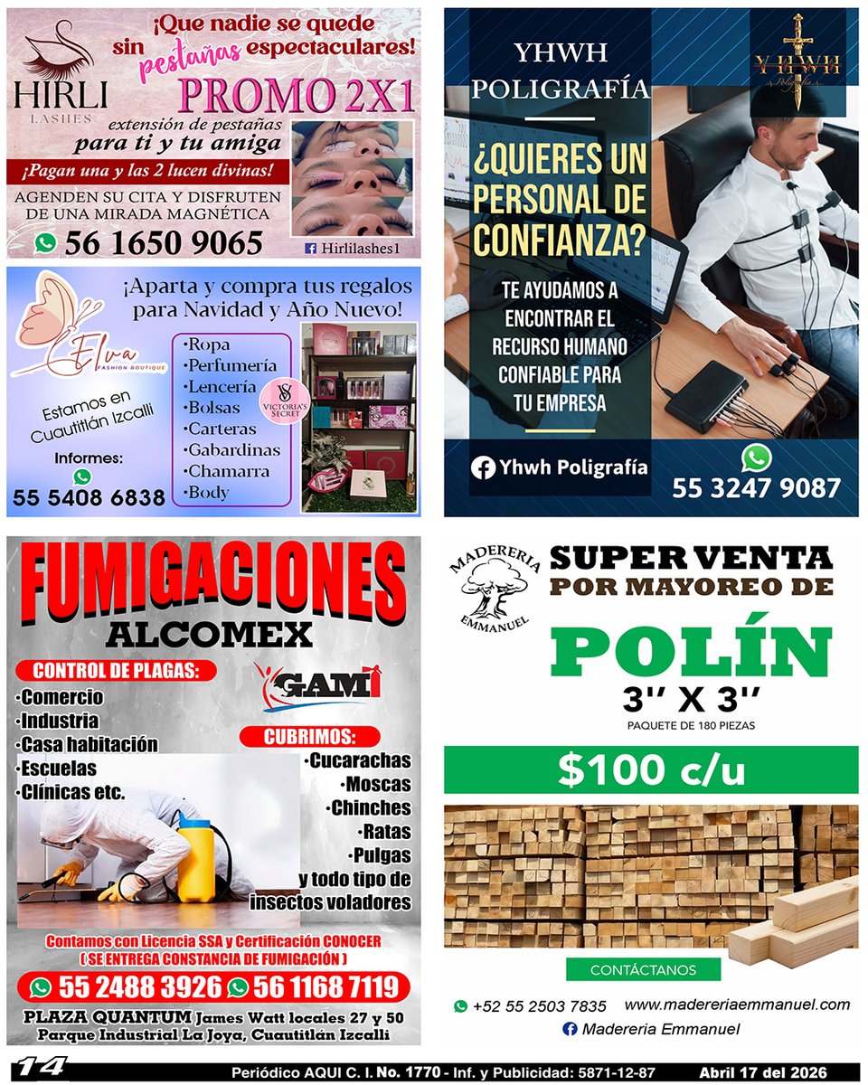 periodicoAQUI's tweet image. #pestañas #boutique #poligrafia #Fumigaciones #madereria #OmarTapia #AQUICUAUTITLÁNIZCALLI

Compártelo, puede ser de utilidad para alguien.

Nuestra Edición Completa en:
periodicoaqui.com