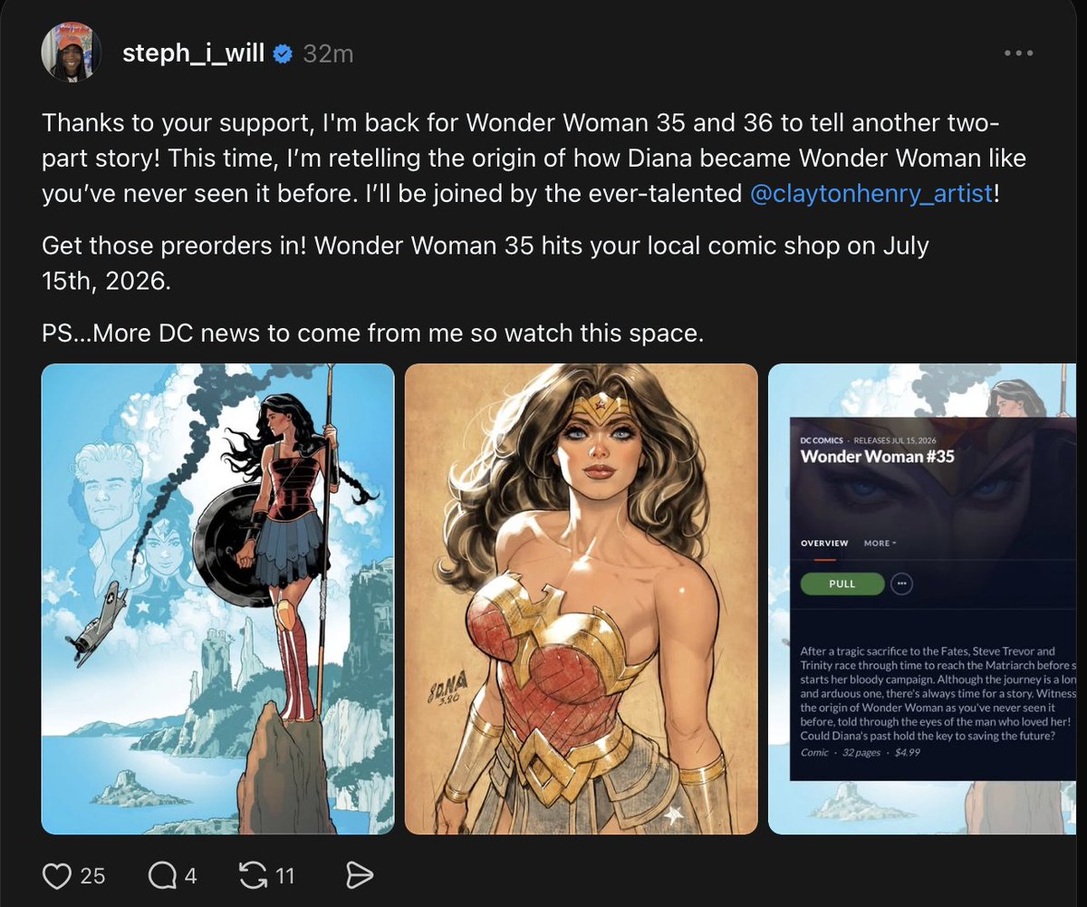 Infelizmente, como já era esperado, Stephanie Williams vai escrever só duas edições, a #35 e #36.

Depois disso, tudo indica que voltamos para a “maravilhosa” (só que não) escrita do Tom King