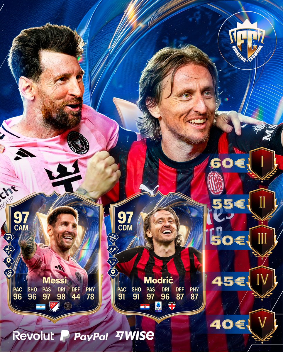 FCBOOSTINGCHAMP's tweet photo. 🔷 TOTS MESSI &amp; MODRIC ARE HERE!

💎 Serie A &amp; MLS - Maximize your TOTS rewards!

⏳ Very limited spots available

✅ PS4/PS5
✅ Fast, secure &amp; affordable
👤 Played by professionals

📩 Book now via DM https://t.co/M49uGJR7rh