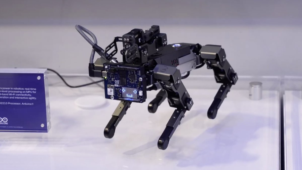 arduino's tweet image. If you've recently stopped by one of our event booths, you've likely seen the Arduino Robot Dog roaming around. If you haven't, watch David Simpson demonstrate how our adorable robotic companion leverages the dual-brain capabilities of the Arduino UNO Q: youtu.be/kdukN-nK-BE?si…