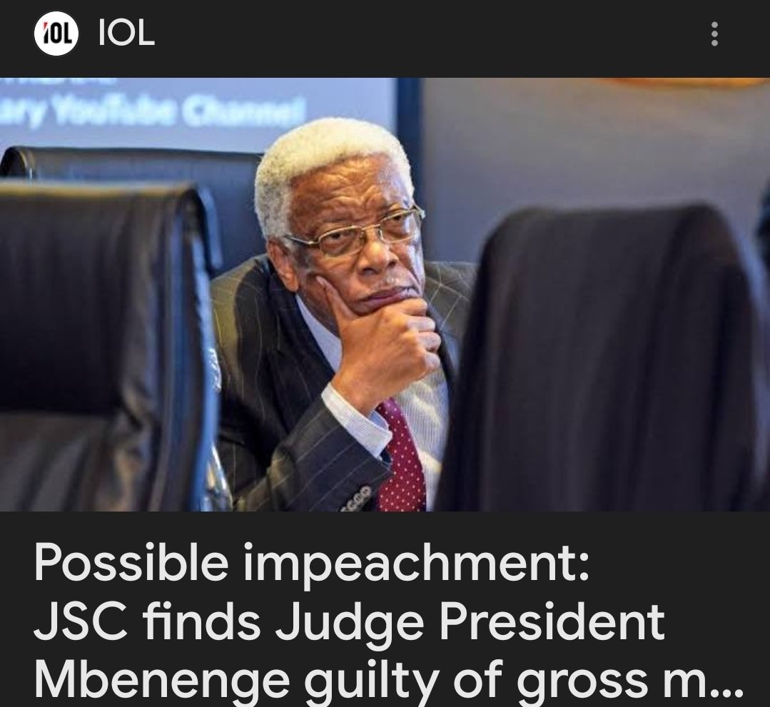 At this rate of impeachment post 94 democratic dispensation, we will end up with  no judges &amp; aspirants will never make themselves available. Did the JSC overreach?

Possible impeachment: JSC finds Judge President Mbenenge guilty of gross misconduct share.google/hRYG7LfV5hOfqm…