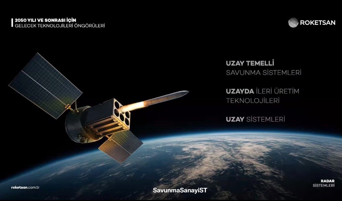 SavunmaSanayiST's tweet photo. 🔴ROKETSAN Genel Müdürü Murat İkinci’nin “2050 Yılı ve Sonrası ��çin Gelecek Teknolojileri Öngörüleri” başlıklı sunumundan, dikkat çekici bir kare: https://t.co/RcaXd9LTM8