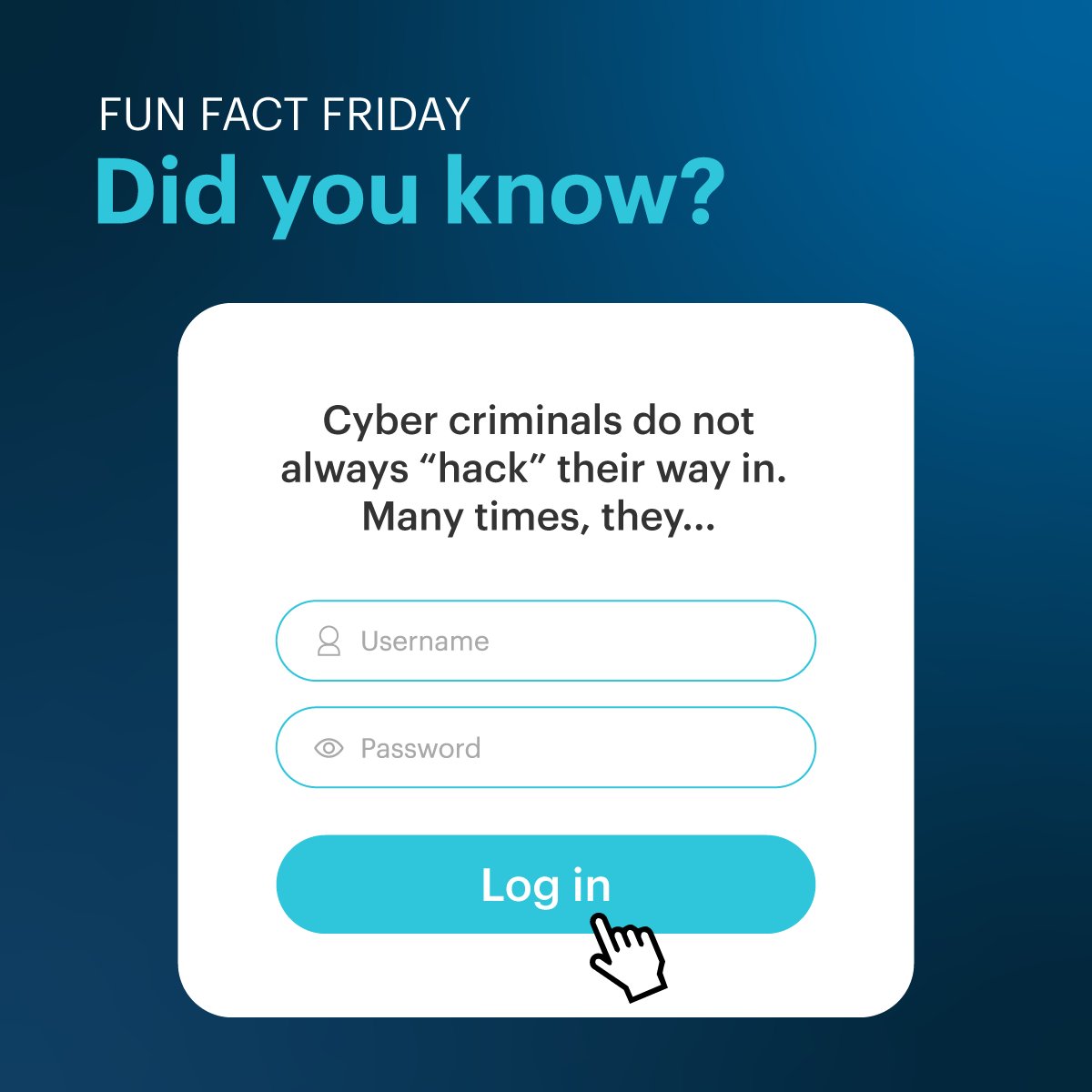 #FunFactFriday: Many cyber attacks start with stolen passwords, not fancy hacking. 

If your business relies on email, cloud apps, or banking portals, account security matters. 

Turn on MFA and review access regularly. 

#CyberSecurity