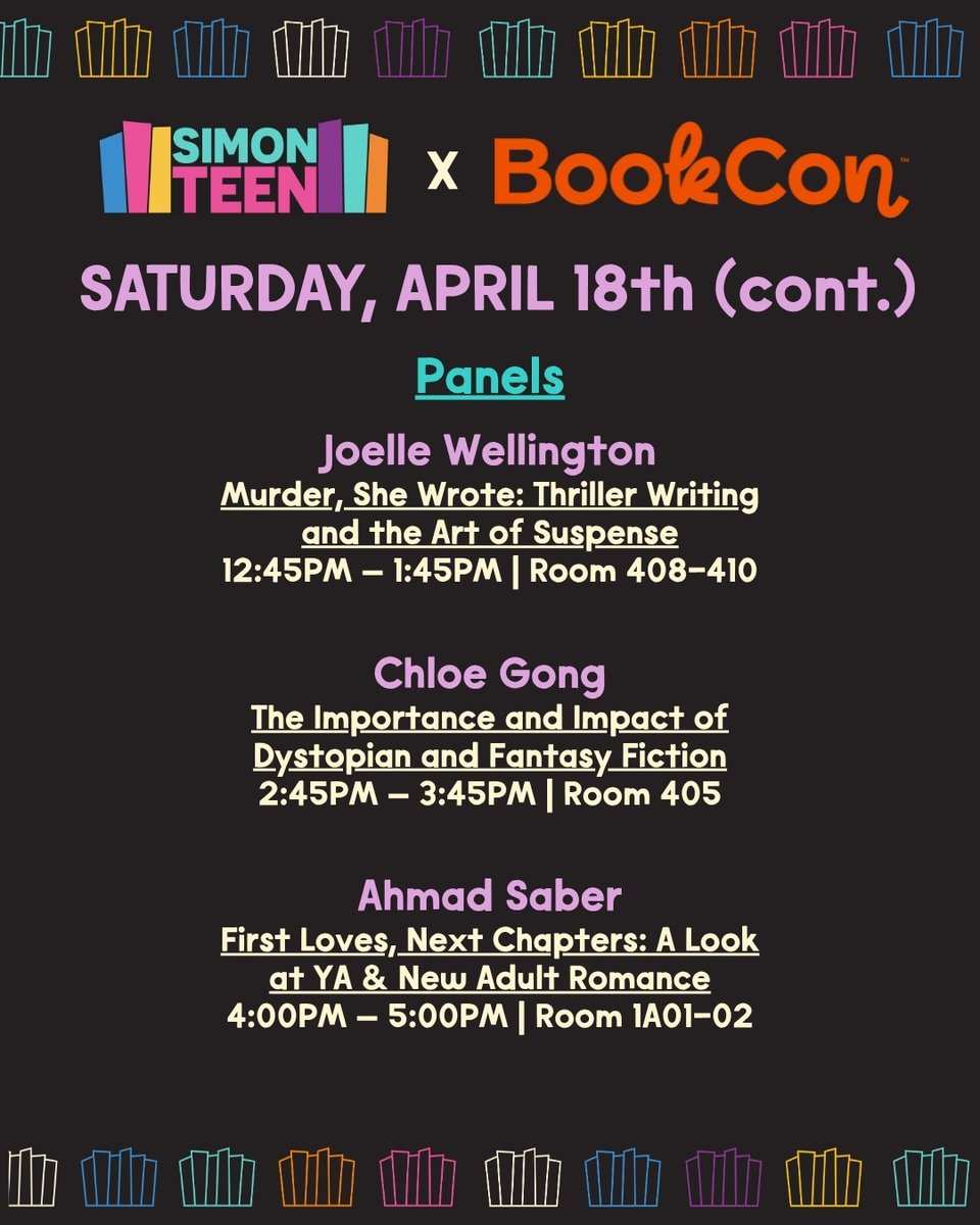 simonteen's tweet image. Who else is counting down the minutes to #BookCon tomorrow?! Here's where to find us! 📚🤩 #SimonTeen