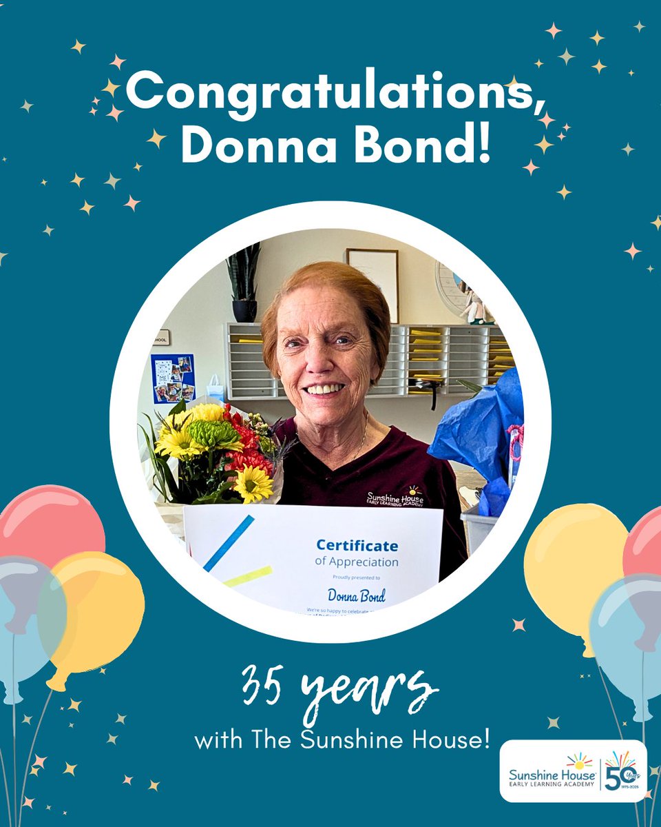 Congratulations to Donna Bond! Donna is celebrating 35 years with The Sunshine House of Loveland, CO at East 18th St.

We're so grateful to have such a loving &amp; dedicated teacher on our team! 😍🌞

sunshinehouse.com/mckee
#sunshinehouseteam #legacyofteaching #sunshinehousefamily