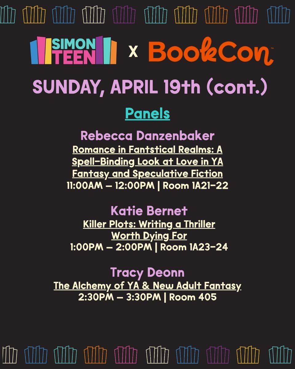 simonteen's tweet image. Who else is counting down the minutes to #BookCon tomorrow?! Here's where to find us! 📚🤩 #SimonTeen