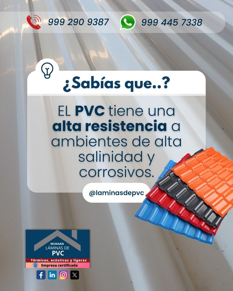 laminasdepvc's tweet image. 💡 ¿Sabías que…?
El PVC ayuda a reducir la transferencia de calor, manteniendo espacios más frescos.
Estamos para servirle.
📞 999 290 9387 | 📱 999 445 7338
📍 Calle 35 #271-D x 16 y 16-A, Col. Santa María, Mérida, Yucatán
#pvc #construccion