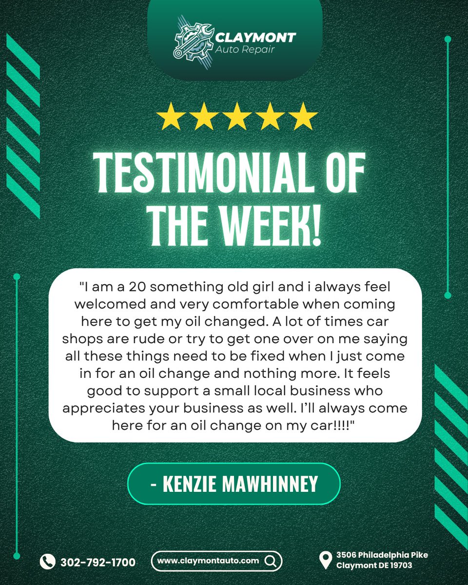 ClaymontR8047's tweet image. share.google/WsDQ3UB9XlgI25…
Call Us Now: 302-792-1700
Visit Us Now: 3506 Philadelphia Pike Claymont, DE, US 19703

#claymont #customertestimonial #autocare #trustedservice #localbusiness