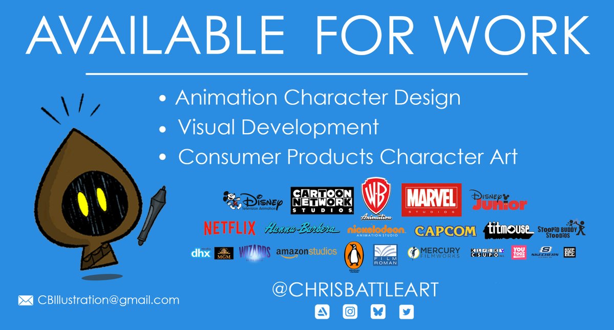 chrisbattleart's tweet image. Is your show staffing &amp;amp; in need of a character designer specializing in cartoony shows with a strong visual style? I'm currently #LookingForWork &amp;amp; available for full-time UNION character design positions. Also available for freelance visual development for new/updated properties!