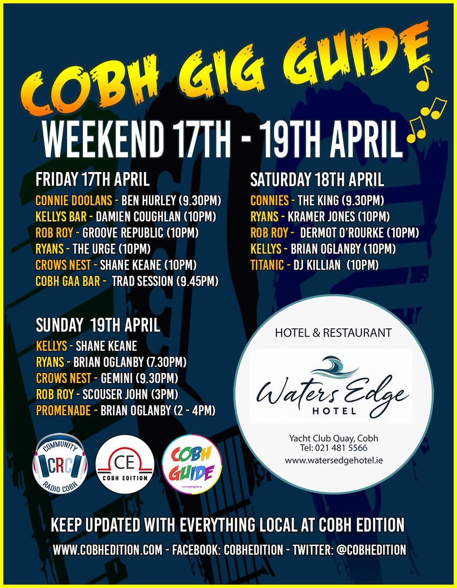 CobhTourism's tweet image. Your #Cobh Gig Guide  complements of @CobhEdition