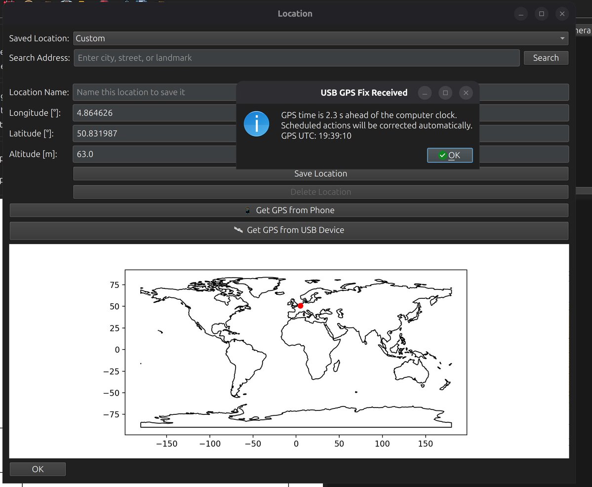wimdemeester's tweet image. Solar Eclipse Workbench 1.9.0 adds native USB GPS &amp;amp; automatic GPS→computer time‑offset correction so scheduled shots fire at precise moments. Runs on Linux &amp;amp; macOS (Windows via WSL). Read: deepskywim.blogspot.com/2026/04/solar-…

#solareclipse #eclipse2026 #astrophotography