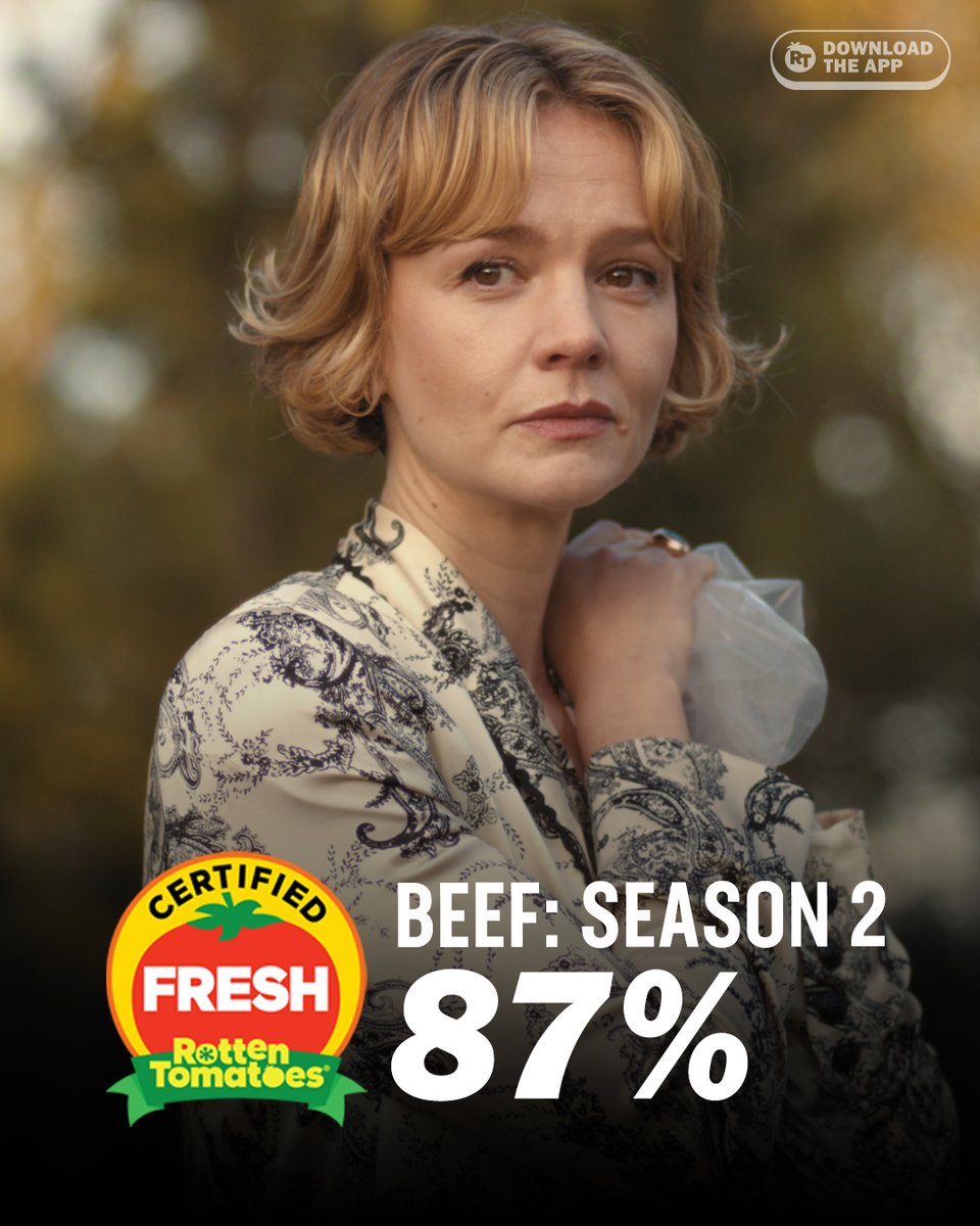 RottenTomatoes's tweet image. #Beef: Season 2 is Certified Fresh at 87% on the Tomatometer, with 54 reviews: rottentomatoes.com/tv/beef/s02?cm…