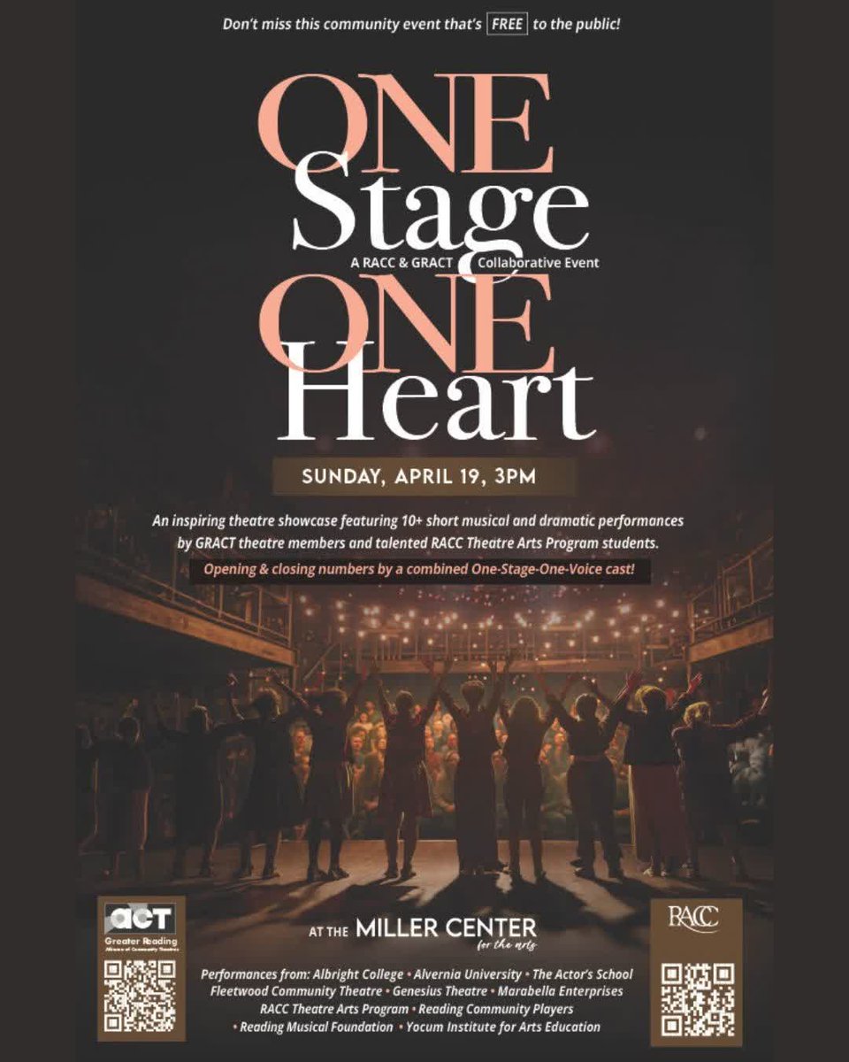 MarabellaLLC's tweet photo. GRACT &amp; RACC present One Stage, One Heart, a Berks Co theater showcase. I'm proud to announce that Marabella Enterprises will be presenting an excerpt from a new play, The Index Card, as part of this free event. We hope you will join us at the Miller Center, Sun, April 19, 3pm. https://t.co/HVluHD0SFp