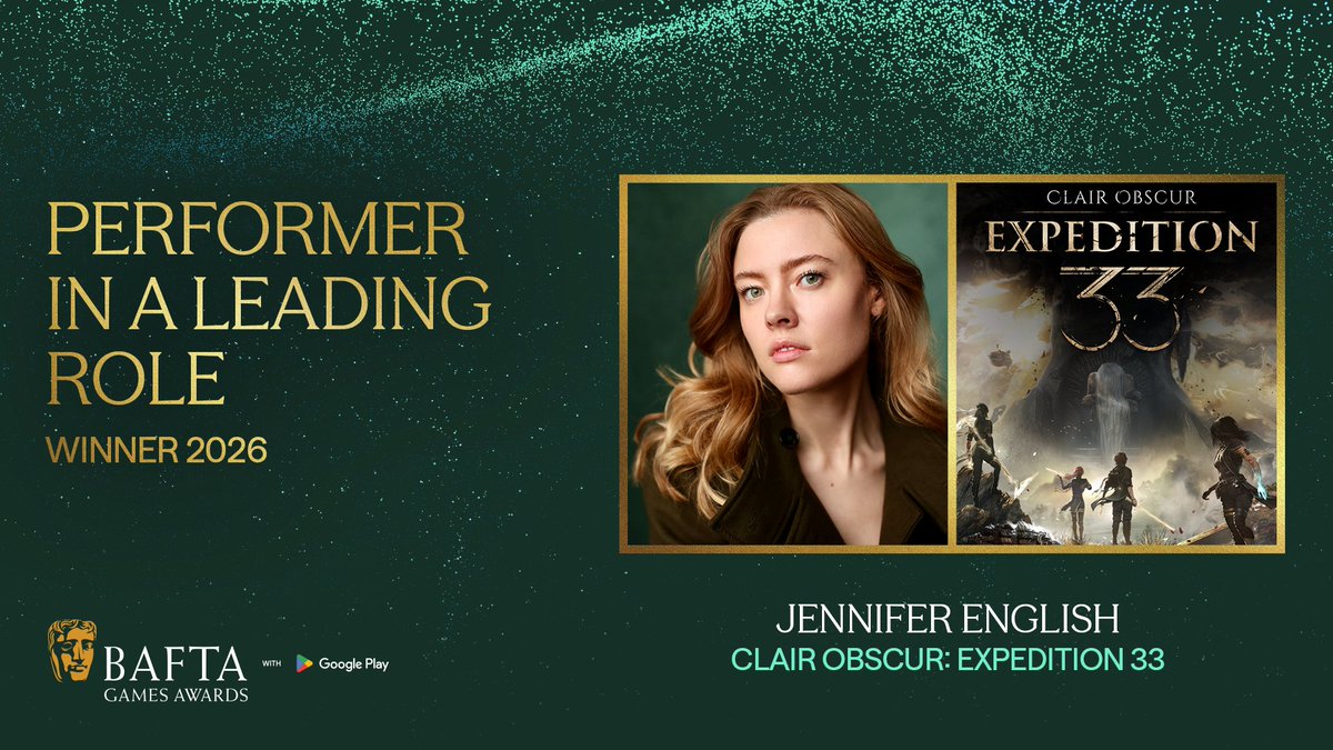 And it’s Jennifer English as Maelle in Clair Obscur: Expedition 33 who takes home the BAFTA for Performer In A Leading Role ✨

#BAFTAGamesAwardswith @googleplay