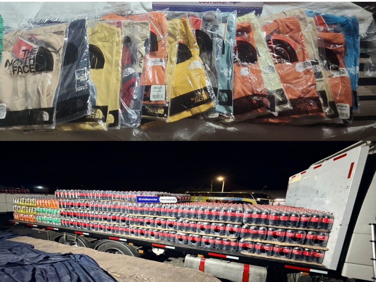 AduanaCL's tweet photo. Fiscalizaciones con camiones escáner en #ElLoa y Quillagua detectaron contrabando avaluado en más de US$ 80 mil: ropa falsificada, carga no declarada y 9.300 botellas ingresadas irregularmente. Tecnología no Invasiva fue clave en el hallazgo 🚛🔍 https://t.co/vOYqPhDpYV