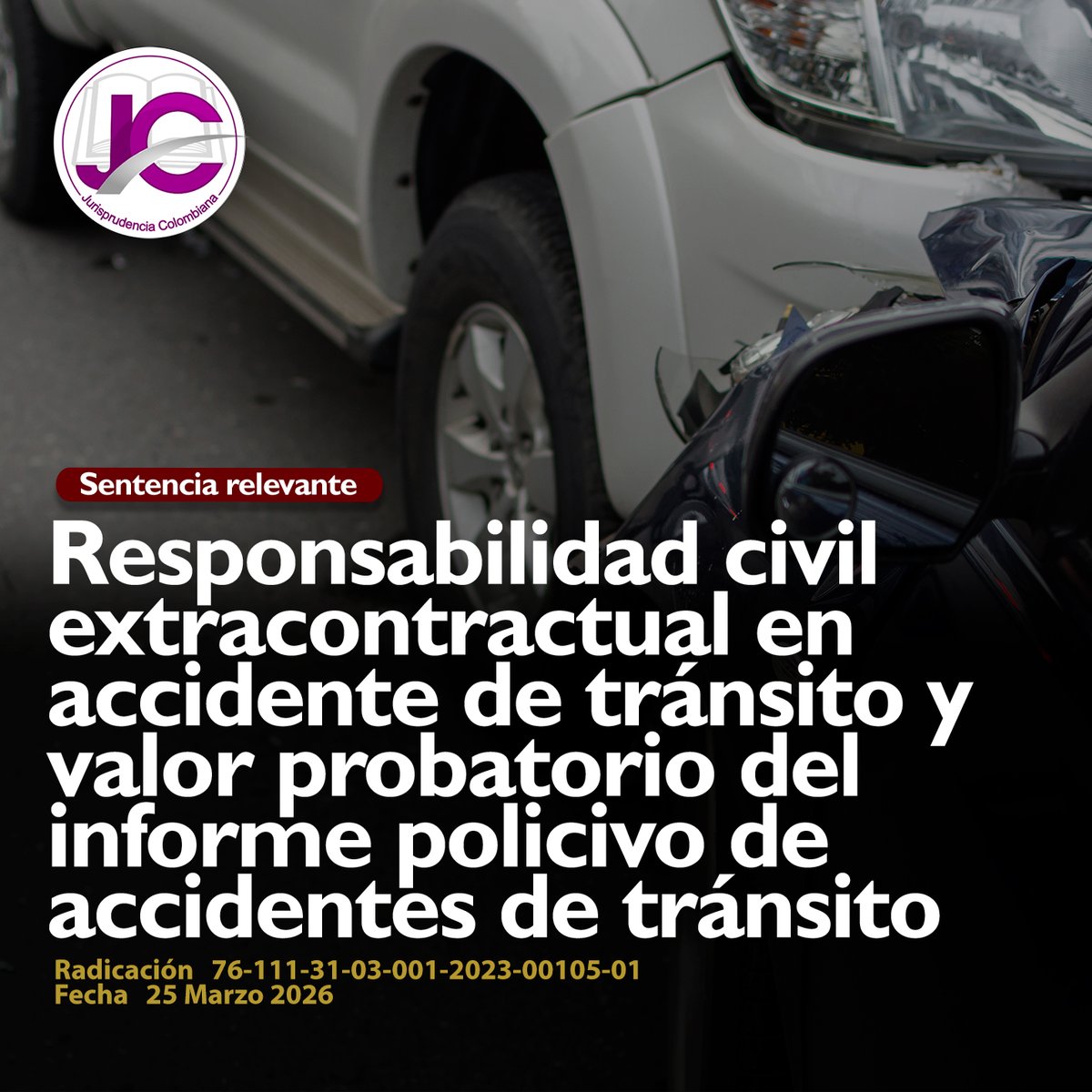 JurisprudenCol's tweet photo. El proceso versa sobre la determinación de la responsabilidad civil derivada de un siniestro vial ocurrido el 11 de diciembre de 2020, en el cual el conductor de una camioneta desatendió una señal de "pare" e impactó a un motociclista, causándole graves lesiones y una pérdida de capacidad laboral del 26.45%. El problema jurídico central se circunscribe a establecer si, bajo el régimen de concurrencia de actividades peligrosas, la conducta del asegurado fue la causa determinante del daño, y si procede el reconocimiento de perjuicios patrimoniales y extrapatrimoniales mediante el ejercicio de la acción directa contra la aseguradora, aun cuando el lesionado continúe laboralmente activo.

Respecto a la legitimación y la integración del contradictorio, el Tribunal precisa que la acción directa (Art. 1133 del Código de Comercio) faculta a la víctima para reclamar la indemnización exclusivamente al asegurador, sin que sea obligatoria la vinculación del asegurado como litisconsorte necesario. Esta tesis se apoya en que no existe "comunidad de suerte" ni identidad de relación sustancial, pues la fuente de responsabilidad del asegurado es el hecho ilícito, mientras que la del asegurador es el contrato de seguro. En consecuencia, la declaración de responsabilidad del asegurado actúa solo como un presupuesto del siniestro para activar la cobertura de la póliza, sin generar una condena personal ni efectos de cosa juzgada en contra del conductor no vinculado.

En el análisis de fondo, la providencia aplica la tesis  participación concausal o concurrencia de causas, superando la antigua doctrina de la "neutralización de presunciones" en actividades peligrosas concurrentes. Bajo este marco, el Informe Policial de Accidente de Tránsito (IPAT) es valorado como un criterio orientador técnico que, al no ser desvirtuado por prueba pericial en contrario, adquiere fuerza de tesis al demostrar que la causa eficaz del siniestro fue la omisión de la señal de tránsito por el asegurado. Asimismo, se reconoce valor a la declaración de parte del afectado, conforme a la hermenéutica de los artículos 165 y 198 del Código General del Proceso, la cual debe apreciarse libremente por el juez en comunión con el resto del acervo probatorio para extraer el mayor convencimiento posible.

Finalmente, en cuanto a la liquidación de perjuicios, el fallo desarrolla el principio de reparación integral y equidad, determinando que la pérdida de capacidad laboral superior al 5% es resarcible como lucro cesante, independientemente de que la víctima siga trabajando, pues la merma en su aptitud productiva representa un daño cierto por el mayor esfuerzo requerido y la pérdida de oportunidades futuras. Respecto a los daños inmateriales, el Tribunal confirma el daño a la vida de relación para la víctima directa como un "hecho notorio" derivado de sus limitaciones permanentes de locomoción. No obstante, revoca dicha indemnización para los familiares, aclarando que, a diferencia del daño moral que se presume por el parentesco, el daño a la vida de relación de terceros exige prueba plena de una afectación real y objetiva en su esfera externa y social.

Portal de actualización Jurisprudencial. Solicita tu suscripción aquí 📷https://t.co/jUGw4X9YHA
