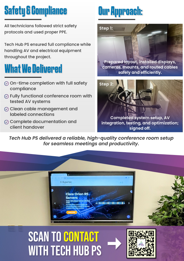 THPS_LLC's tweet image. Smart conference room setup delivered in just one day 🎥 Seamless AV, clean cabling &amp;amp; smooth collaboration by Tech Hub PS.

#ConferenceRoom #AVIntegration #SmartOffice #TechHubPS #ITServices