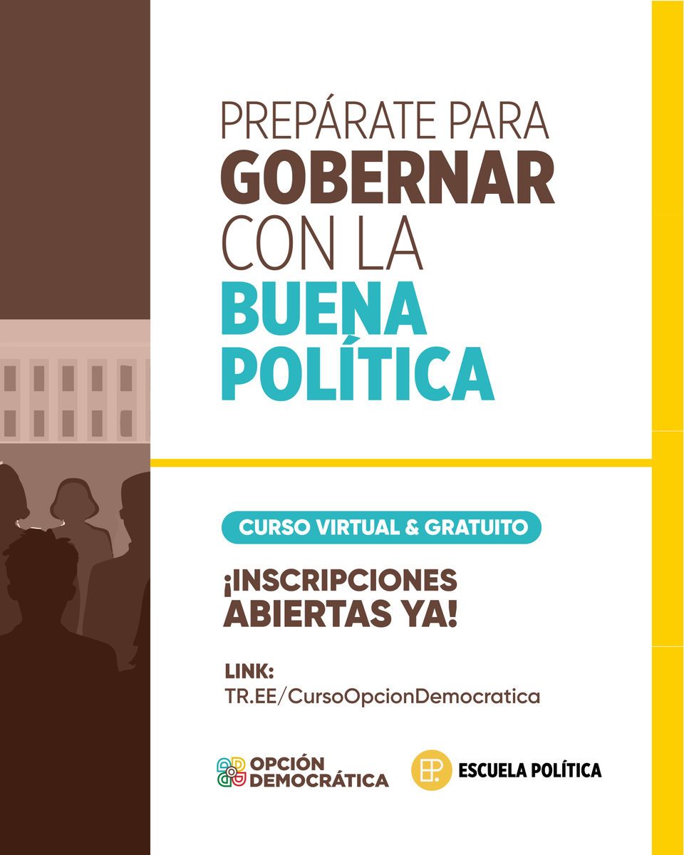 O_Democratica's tweet photo. 🚨 ¡ALERTA DE FORMACIÓN POLÍTICA!

Entender el Estado es el primer paso para transformarlo.

En la edición 2026 de nuestro curso de #FormaciónPolítica, conocerás cómo funciona el Poder Ejecutivo dominicano: su estructura, gestión, recursos y principales desafíos.

💡5 sesiones | Jueves a las 7 P.M
🗓️ Iniciamos el 7 de mayo
💻 Virtual y gratuito
📍 Sesión de cierre presencial en Santo Domingo (con transmisión en vivo)
✅ Certificado de participación

¡INSCRIPCIONES ABIERTAS YA!
Completa el formulario en:
🔗 https://t.co/QAX3px4WFy