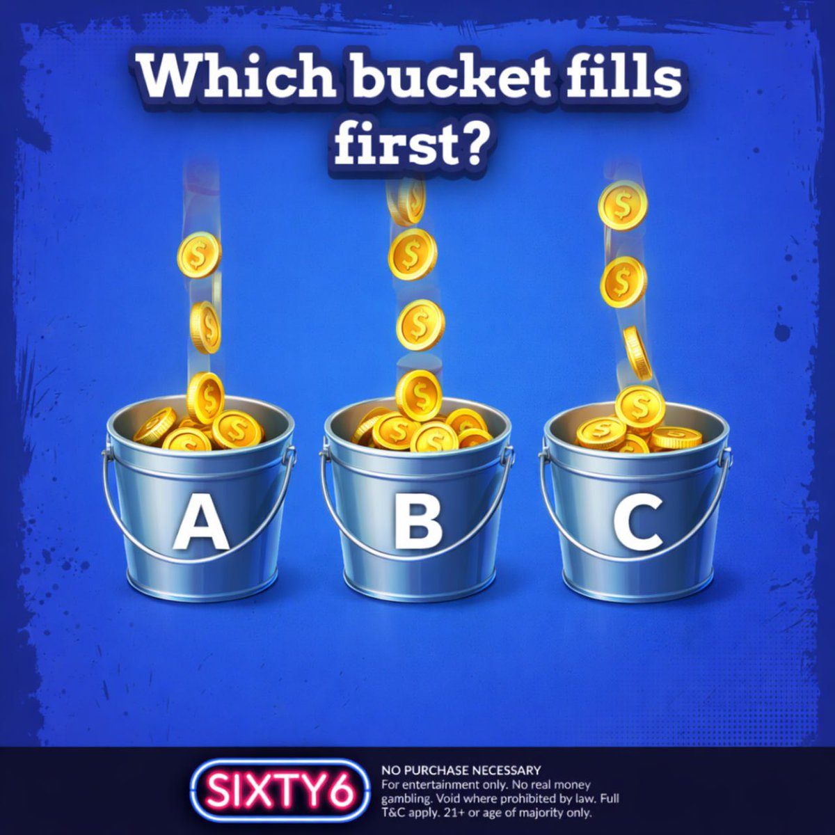 sixty6com's tweet image. 🪙 Which bucket fills first?

Coins are dropping… but which bucket will fill up the fastest? 👀⏳

Take a close look and make your guess 🎯

Choose the bucket: A | B | C

Write your choice and your Sixty6 ID in the comments 💬
Let’s see who gets it right 🏆 #free #freegames