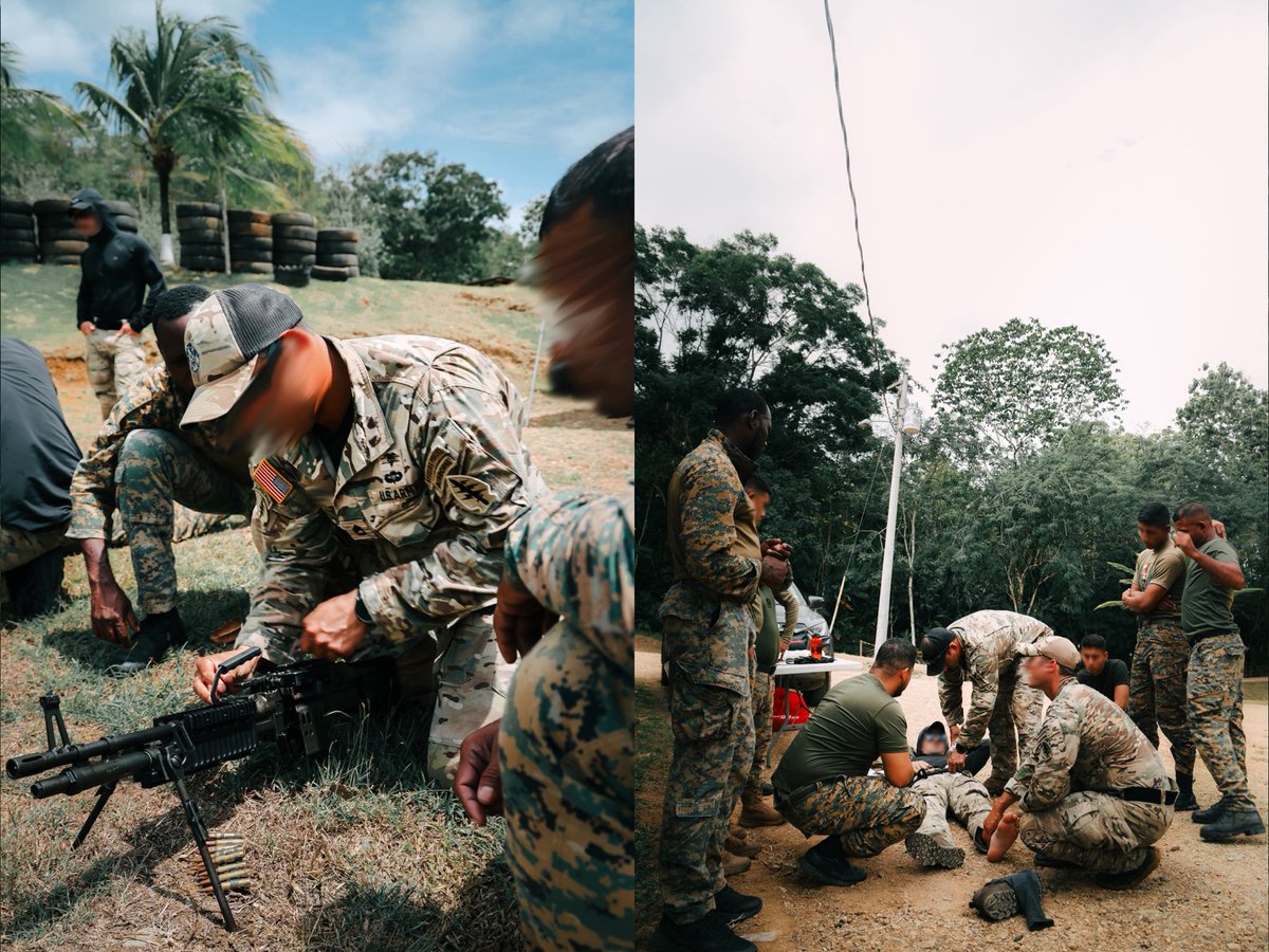 SOCSOUTH's tweet image. 📍🇵🇦

U.S. Army Green Berets train alongside SENAFRONT’s la Brigada de Fuerzas Especiales (BRIFFEE) in Metetí, Panama, leading mounted M60 machine gun drills and tactical combat casualty care training.

#SOF #Partnerships #Panama

📸 U.S. Army photos by 1st Lt. Sarah B. Morgan