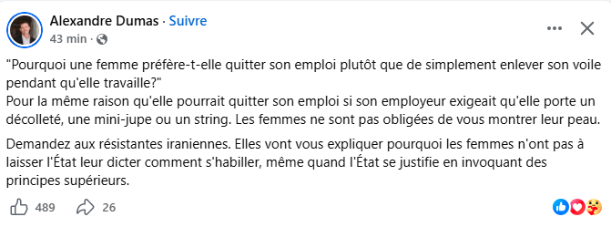 SimonPasPierre's tweet photo. Alexandre Dumas, nouveau gourou de la gauche « TikTok », regroupe les principes de la laïcité et de l’islamisme sous un même « principe supérieur » équivalent. Une drôle d’analogie. https://t.co/wSbbqSXIuF