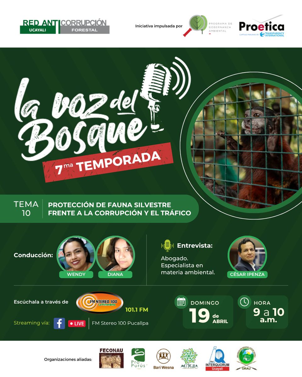 ProeticaPeru's tweet image. Este fin de semana en el programa radial #LaVozDelBosque:

En la edición de #Loreto, este sábado 18 de abril a las 8:00 a. m., se abrirá un espacio de reflexión sobre la segunda vuelta electoral, junto a Samuel Rotta de @CivicaPE, Julia Urrunaga de @EIAEnvironment y Julio Arbizu